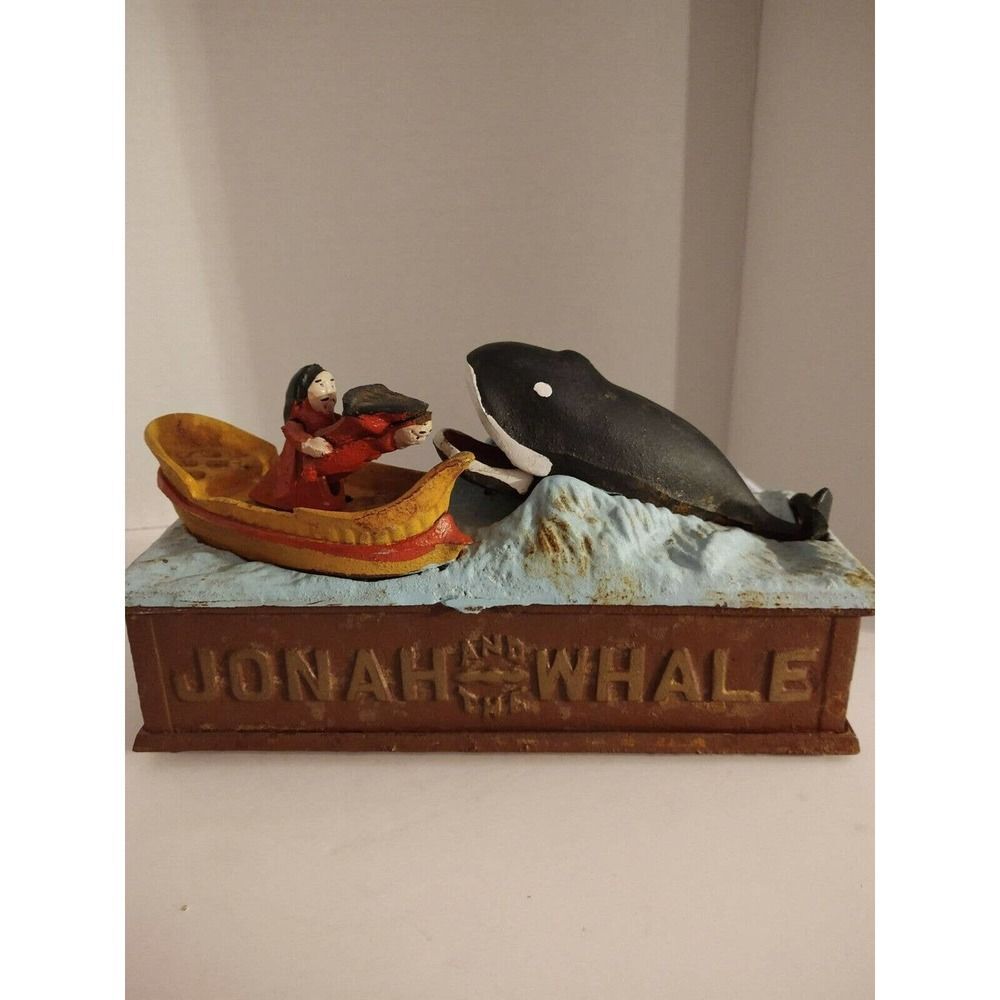 Vintage Jonah & The Whale Cast Iron Mechanical Bank